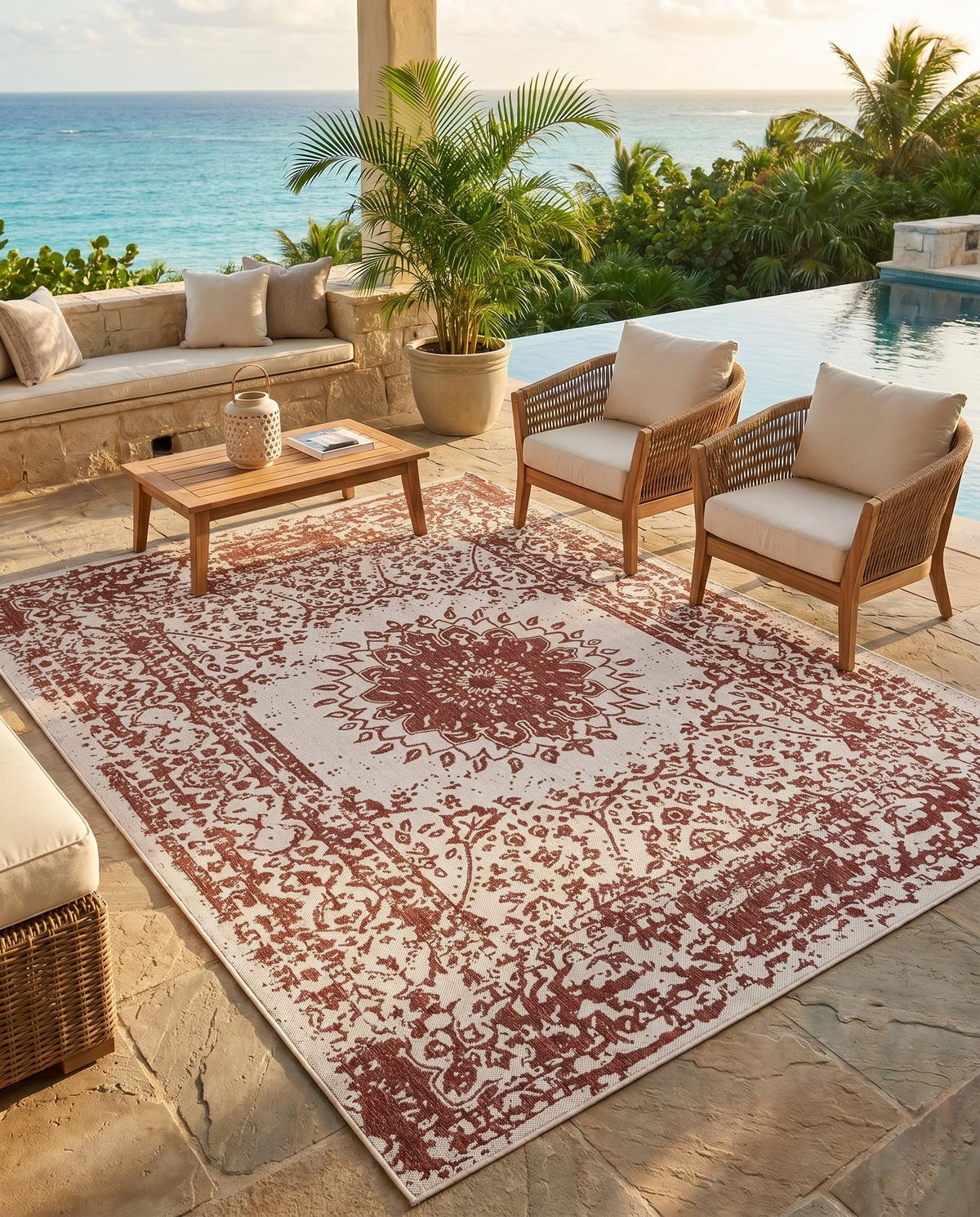 Patio Heritage Collection Area Rug -  Lafayette (Rust Red) Rectangle Rust Red  lifestyle 15