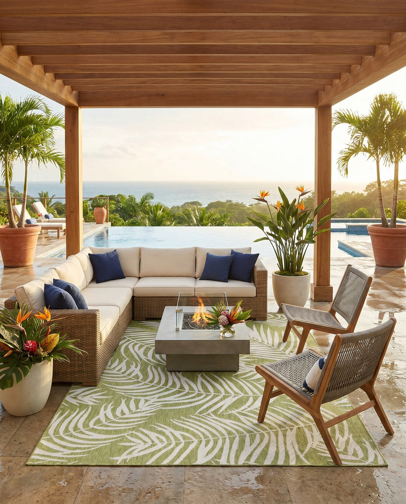 Seaside Blooms Collection Area Rug - Verdure (Green) Rectangle Green  lifestyle 23