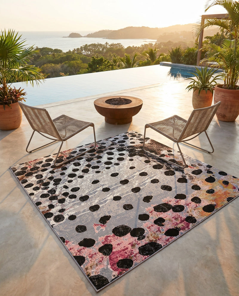 Urban Terrace Collection Area Rug -  Piazza Square White and Black  lifestyle 59