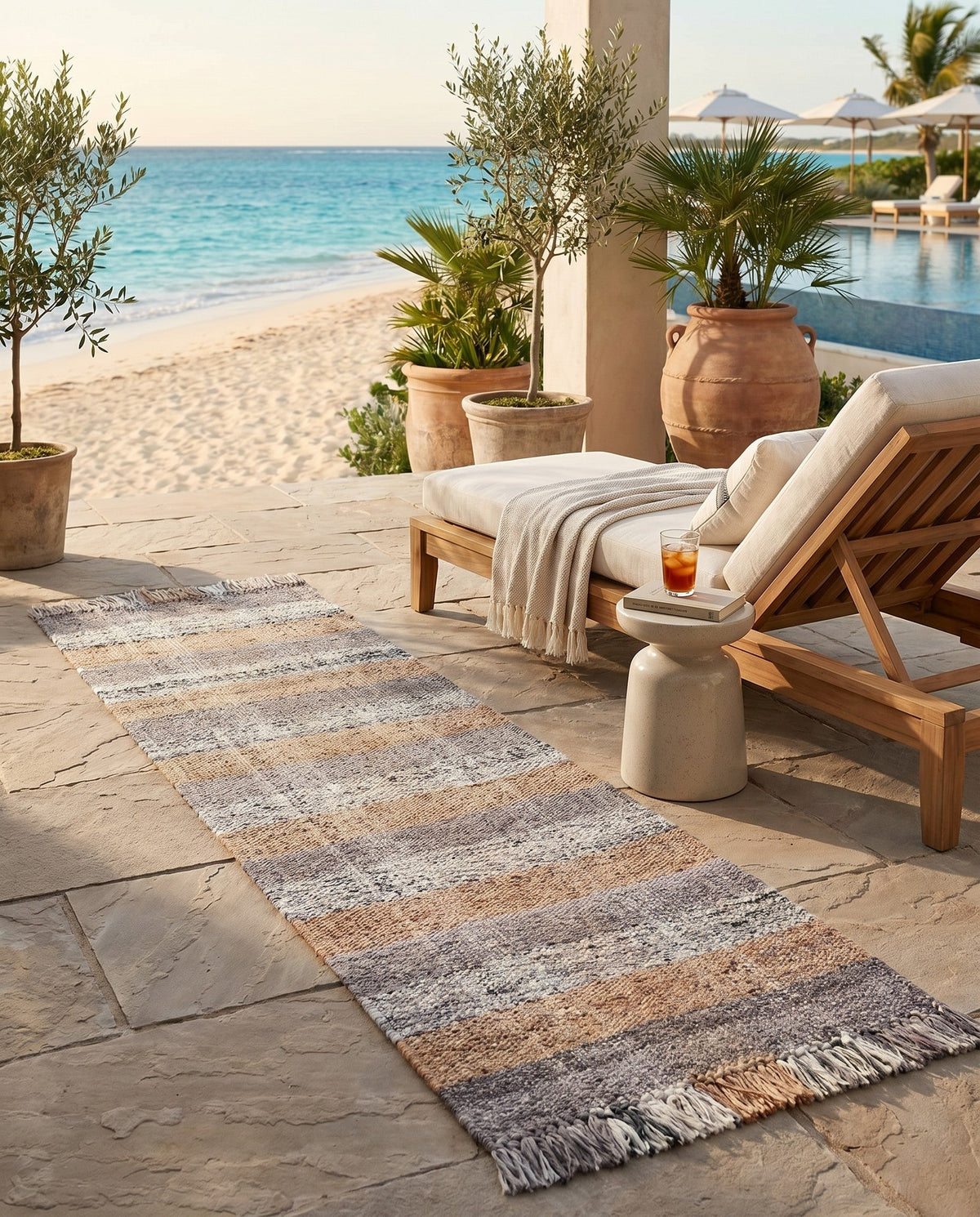 Sustainable Grid Indoor-Outdoor Oasis Collection Area Rug - Savannah Runner Desert Gray  lifestyle 211