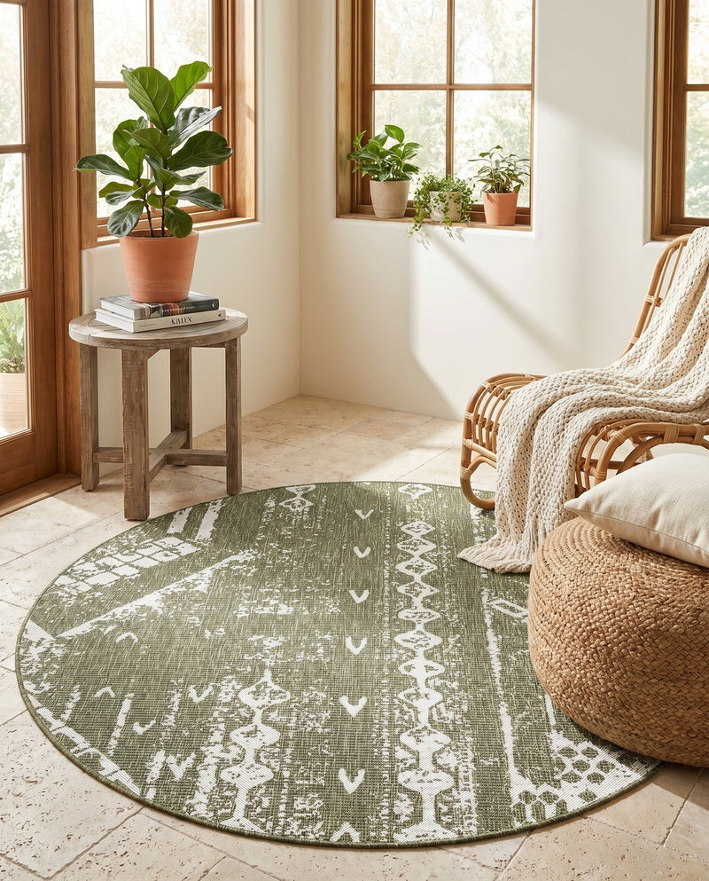 Desert Nomad Terrace Collection Area Rug - Sahara (Green) Round Green  lifestyle 17