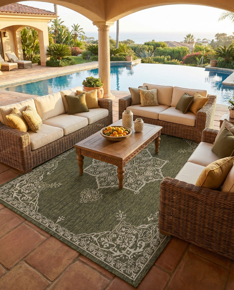Patio Heritage Collection Area Rug -  Charleston (Green) Rectangle Green  lifestyle 25