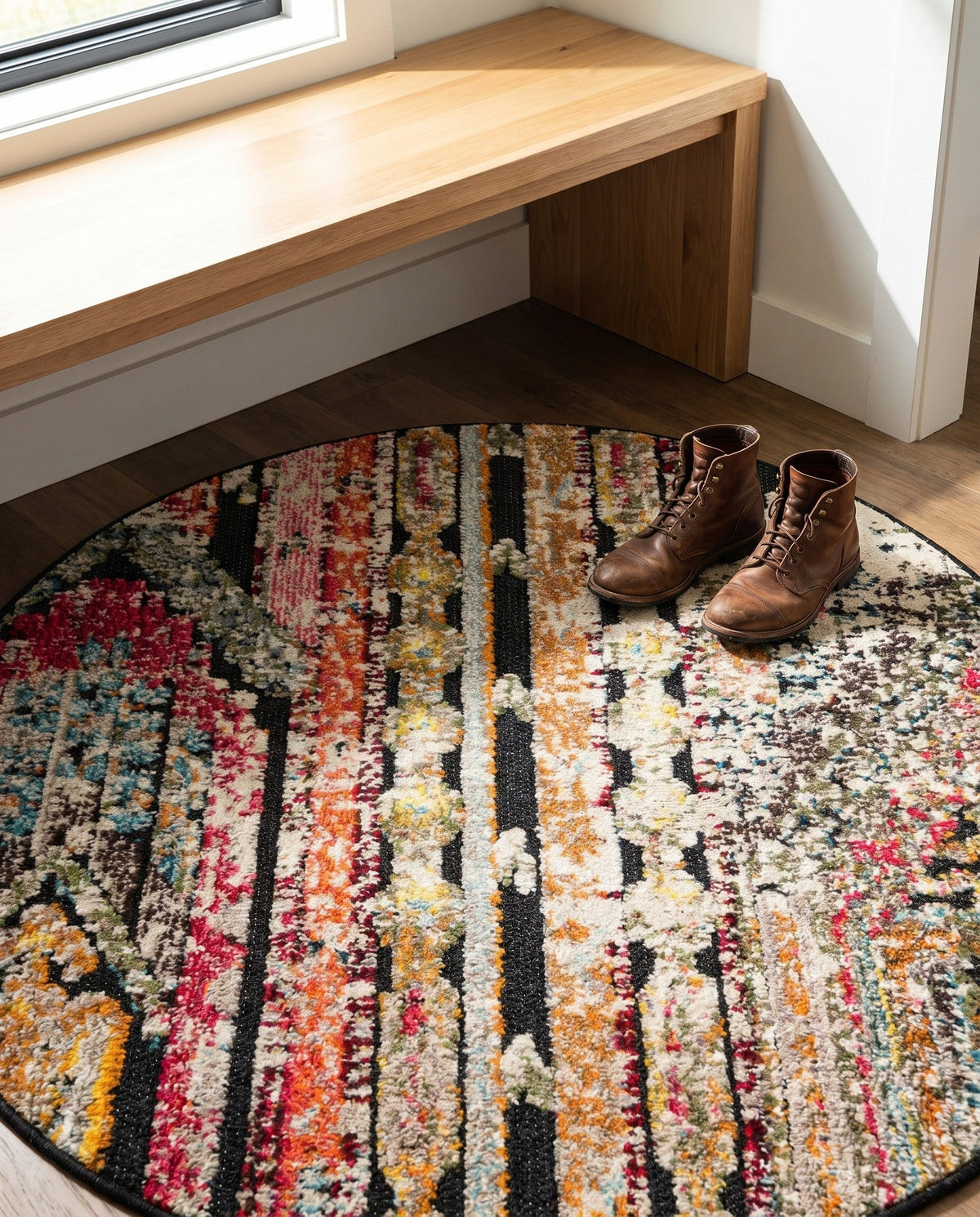 Outdoor Marrakesh Collection Area Rug -  Agadir Round Multi Black  lifestyle 169