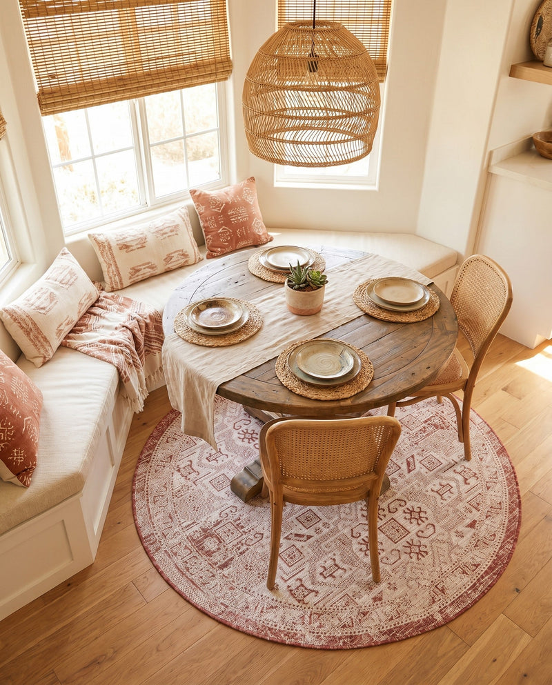 Tribal Terrace Treasures Collection Area Rug - Mayan Marina (Rust Red) Round Rust Red  lifestyle 42
