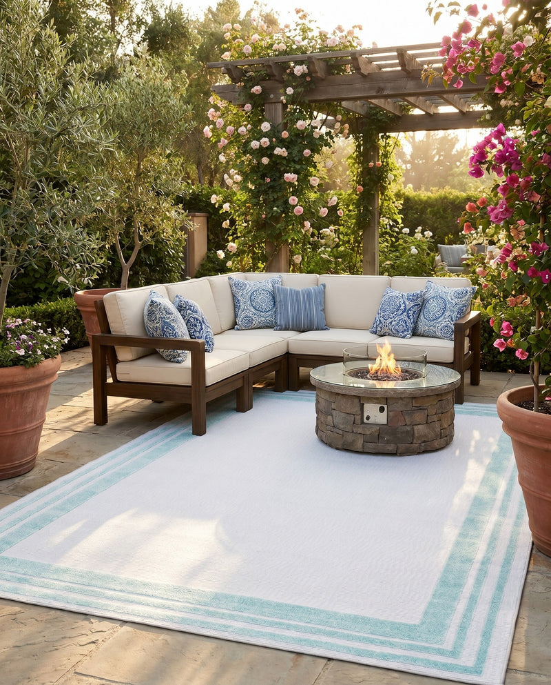 Bahama Breeze Outdoor Collection Area Rug -  Abaco Rectangle Gray Teal  lifestyle 62