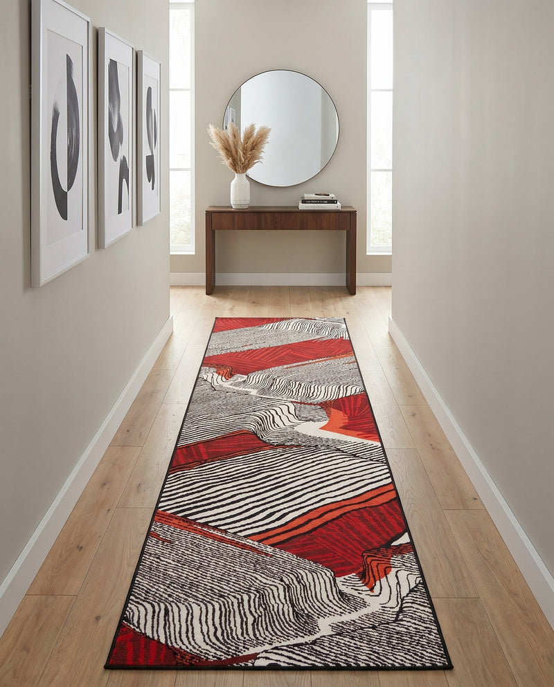 Urban Terrace Collection Area Rug -  Porch Runner Red and Black  lifestyle 48