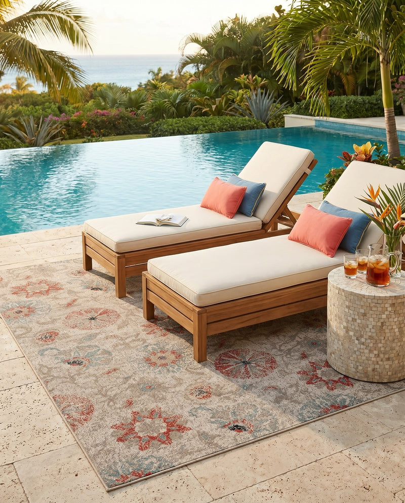 Seaside Blooms Collection Area Rug - Seychelles Rectangle Beige  lifestyle 42