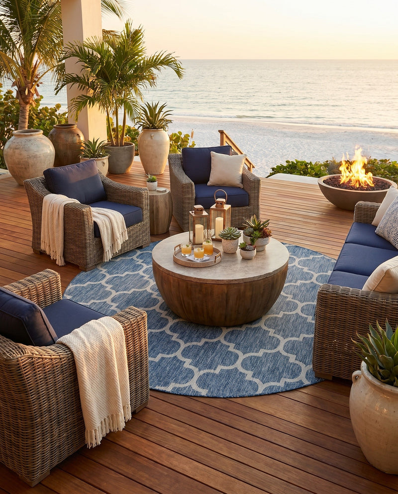 Savannah Pergola Collection Area Rug - Arbor (Navy Blue) Round Navy Blue  lifestyle 99