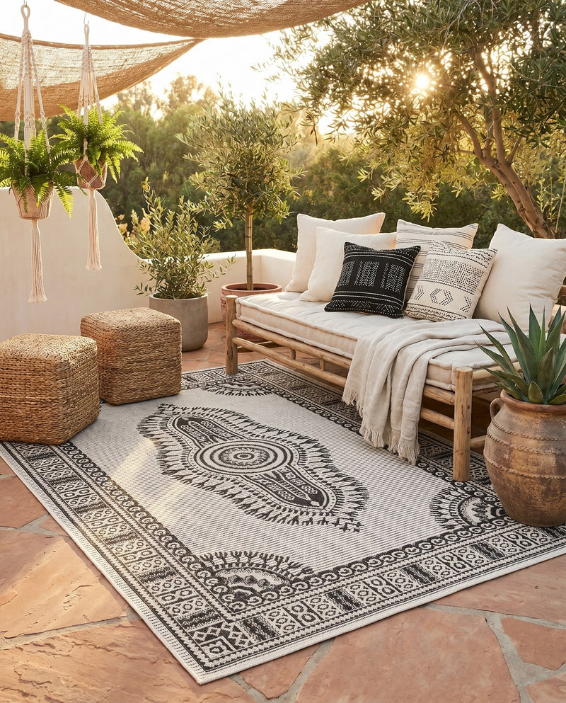Patio Heritage Collection Area Rug -  Biloxi Rectangle White and Black  lifestyle 8