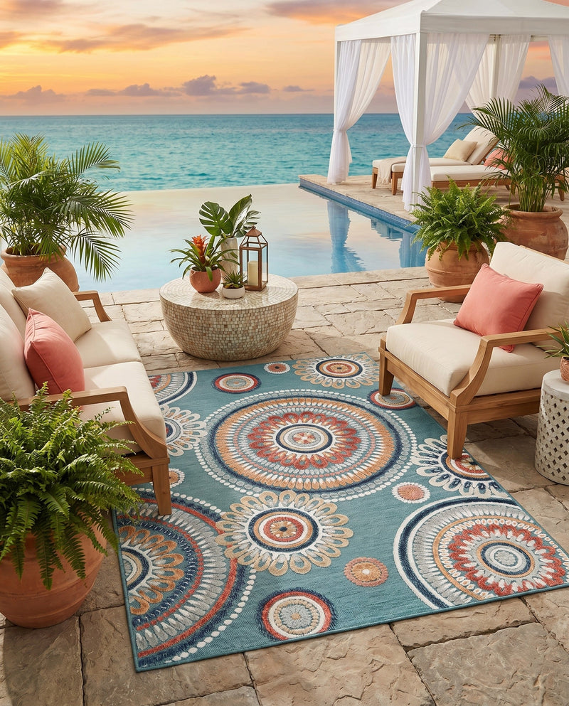 Seaside Blooms Collection Area Rug -  Eden Rectangle Light Blue  lifestyle 36