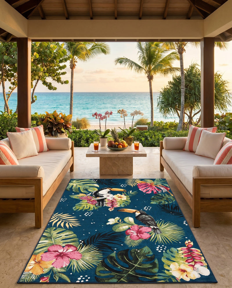 Seaside Blooms Collection Area Rug -  Leaf Rectangle Multi  lifestyle 13