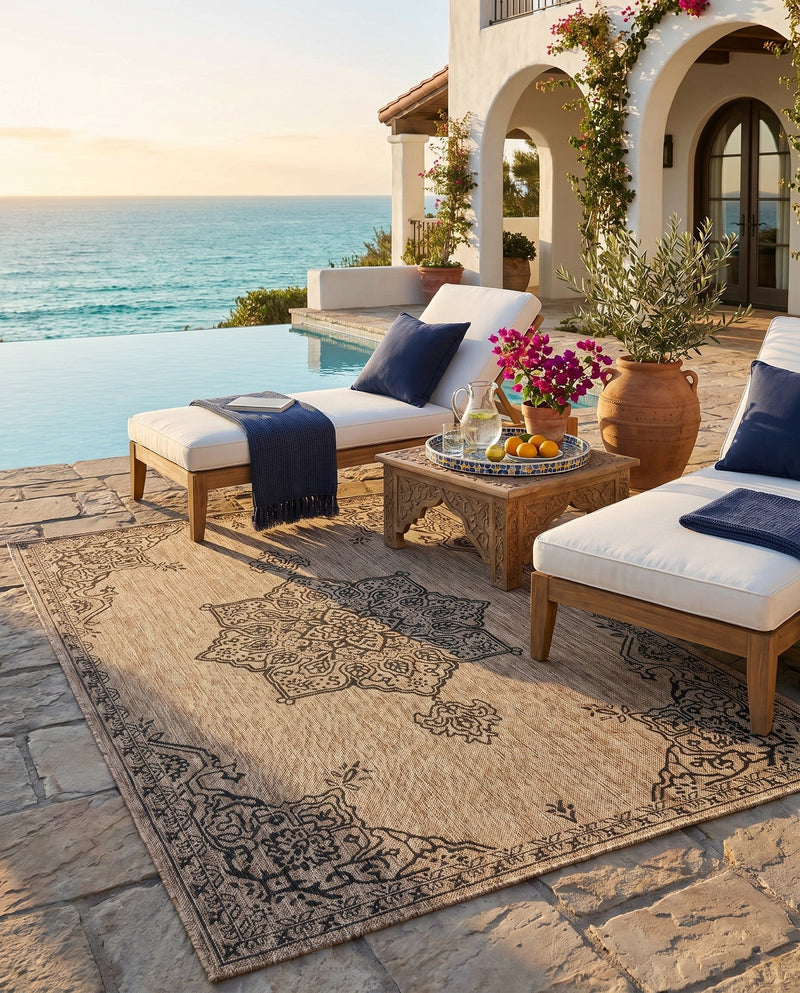Patio Heritage Collection Area Rug -  Charleston (Beige) Rectangle Beige  lifestyle 15