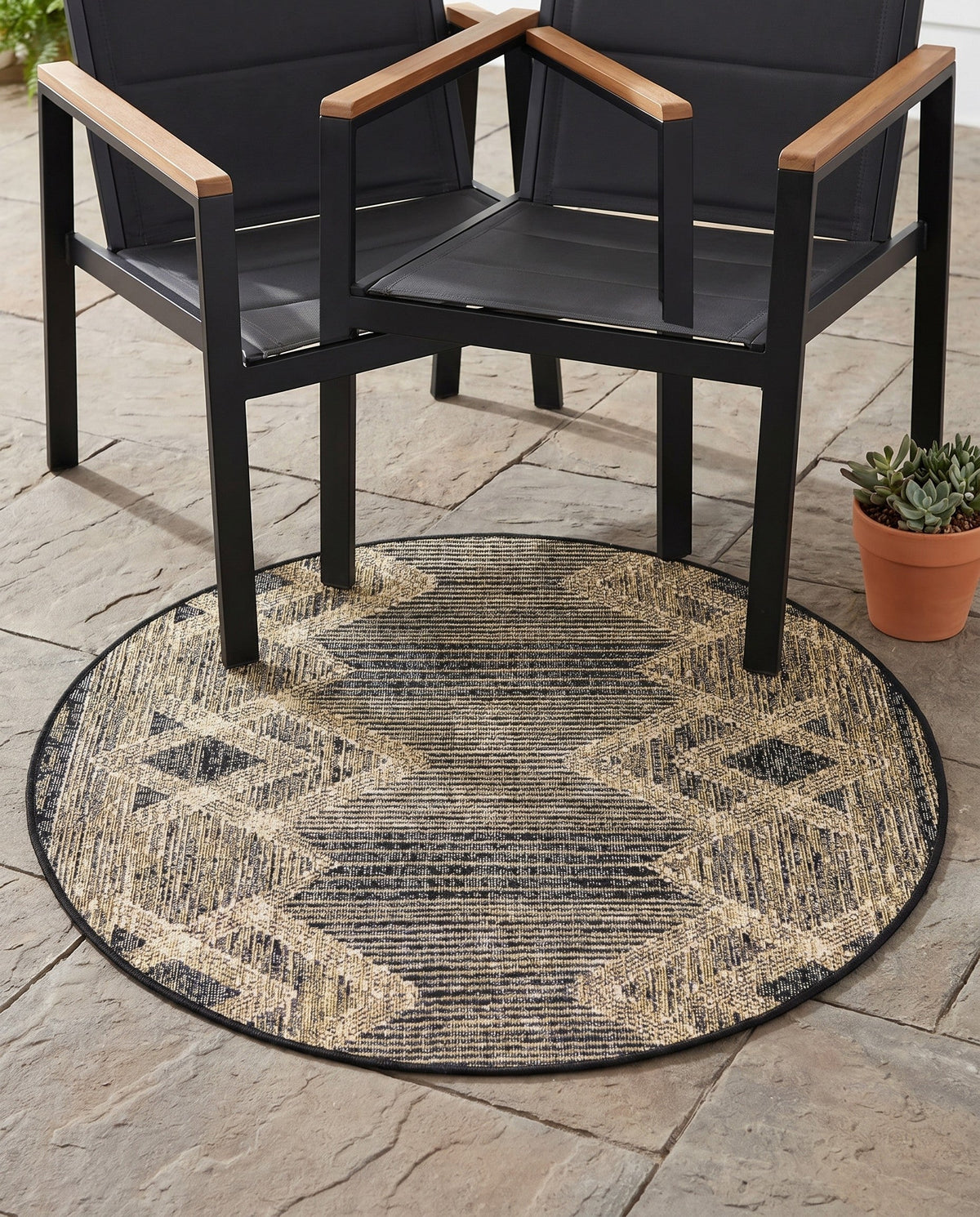 Urban Terrace Collection Area Rug -  Loft Round Charcoal  lifestyle 92