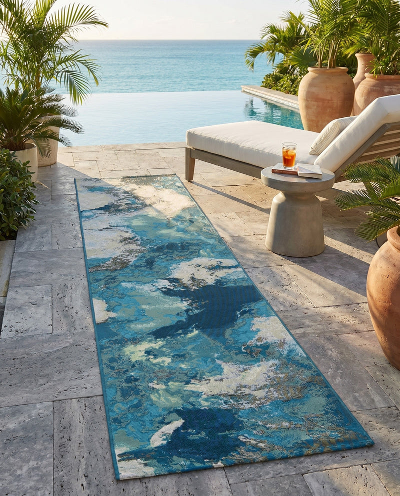 Urban Terrace Collection Area Rug -  Gazebo Runner Blue and Ivory  lifestyle 39