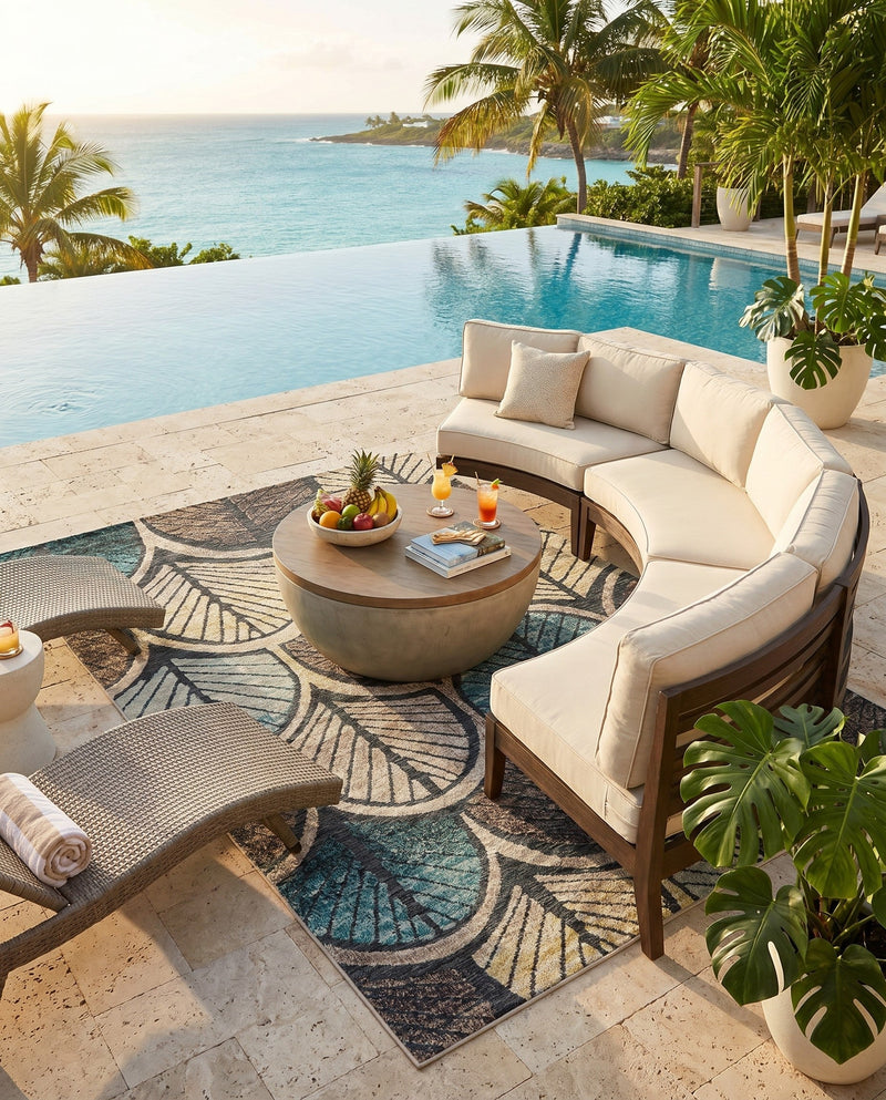 Outdoor Marrakesh Collection Area Rug -  Rabat Rectangle Gray Blue Ivory  lifestyle 7