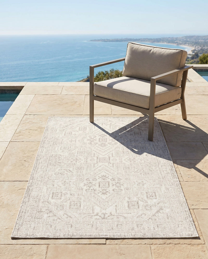 Tribal Terrace Treasures Collection Area Rug - Mayan Marina (Light Gray) Rectangle Light Gray  lifestyle 36