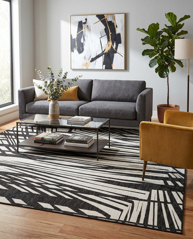 Urban Terrace Collection Area Rug -  Queens Rectangle Black and White  lifestyle 25