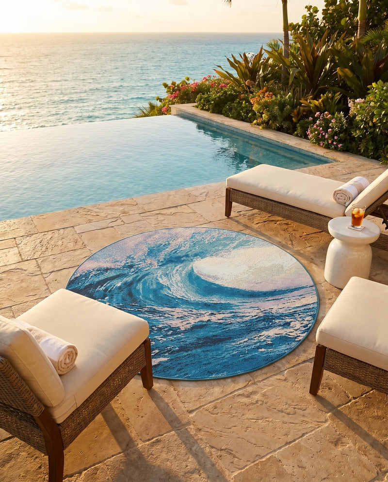 Urban Terrace Collection Area Rug - Veranda Round Blue  lifestyle 44