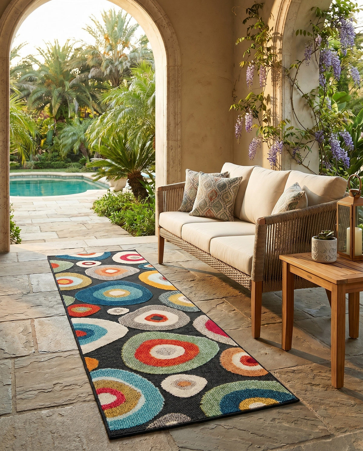 Outdoor Marrakesh Collection Area Rug -  Chefchaouen Runner Multi Black  lifestyle 124