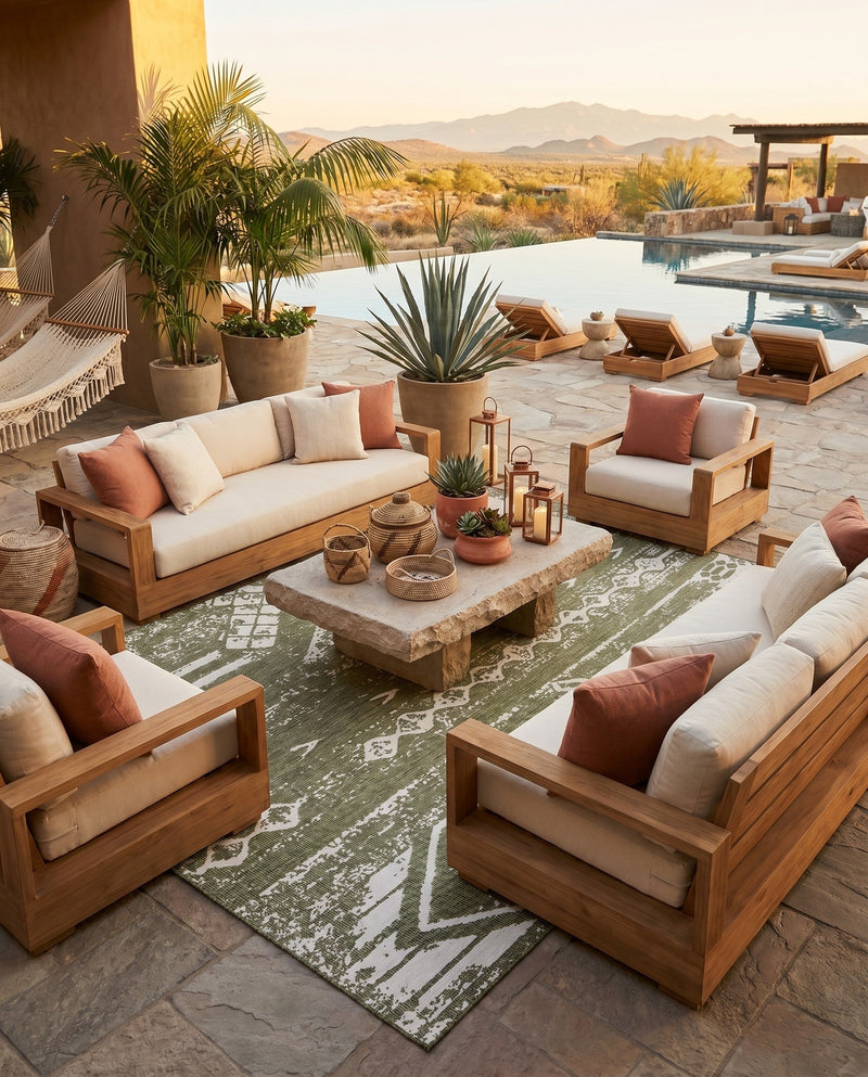 Desert Nomad Terrace Collection Area Rug - Sahara (Green) Rectangle Green  lifestyle 10