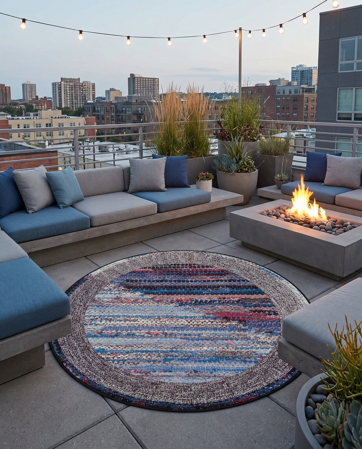 Urban Terrace Collection Area Rug -  Oasis Round Multi  lifestyle 85