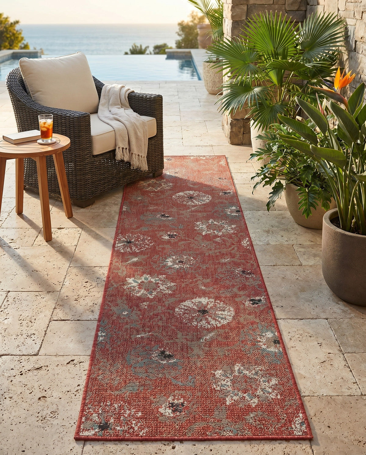 Seaside Blooms Collection Area Rug - Seychelles Runner Terracotta  lifestyle 49
