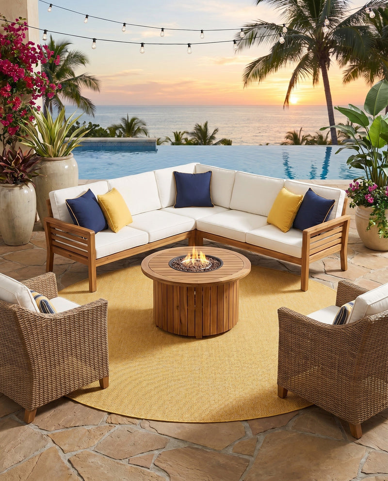 Seaside Serenity Collection Area Rug - Veranda (Corn Harvest Yellow) Round Corn Harvest Yellow  lifestyle 65