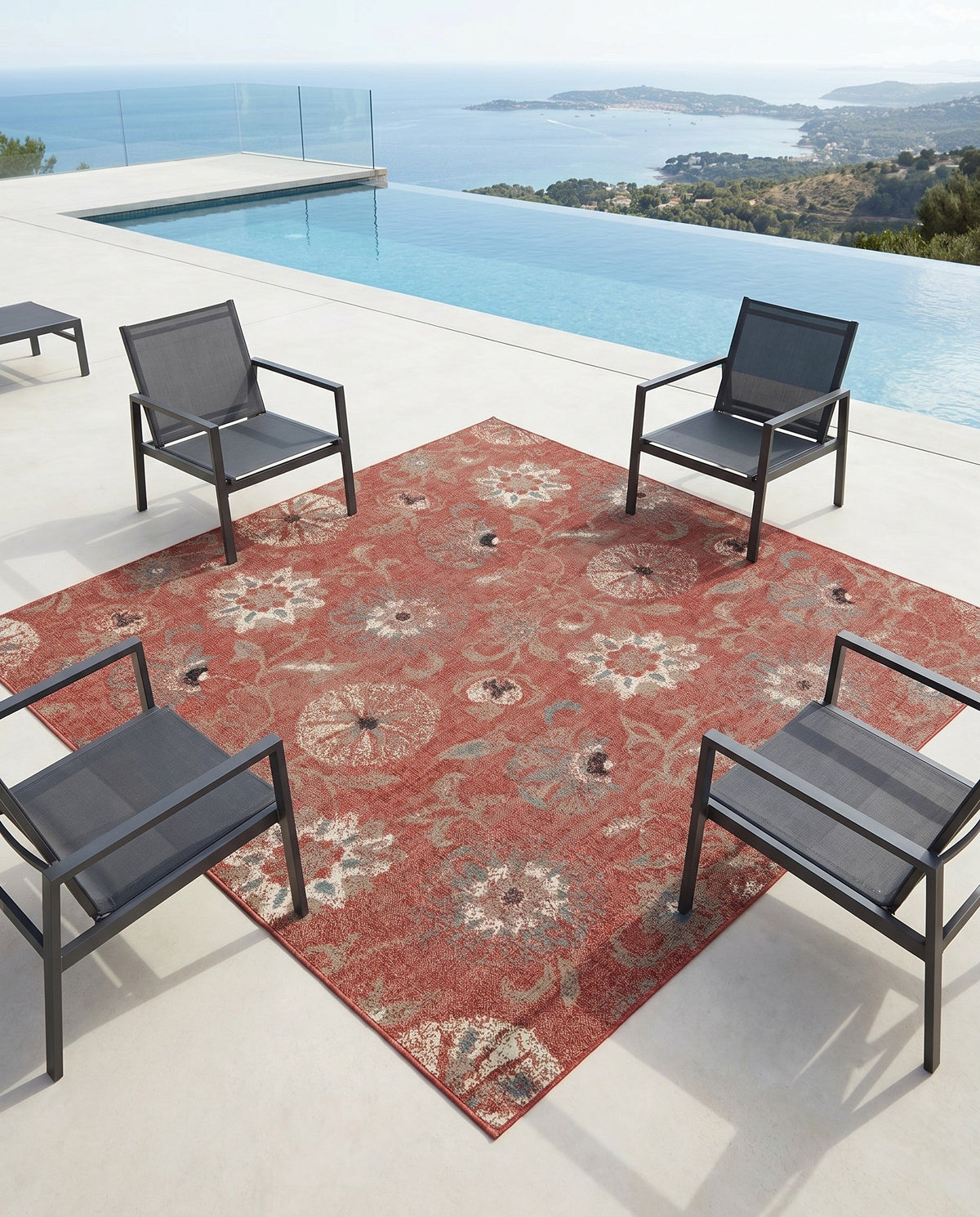 Seaside Blooms Collection Area Rug - Seychelles Square Terracotta  lifestyle 140