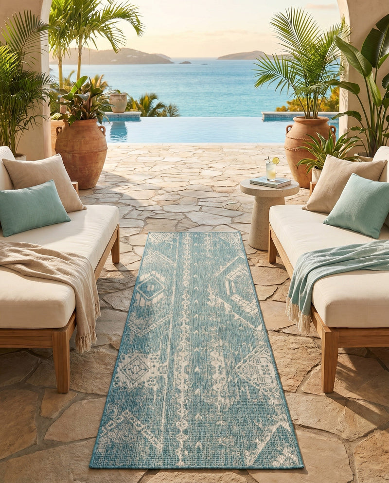 Desert Nomad Terrace Collection Area Rug - Sahara (Light Aqua) Runner Light Aqua  lifestyle 34