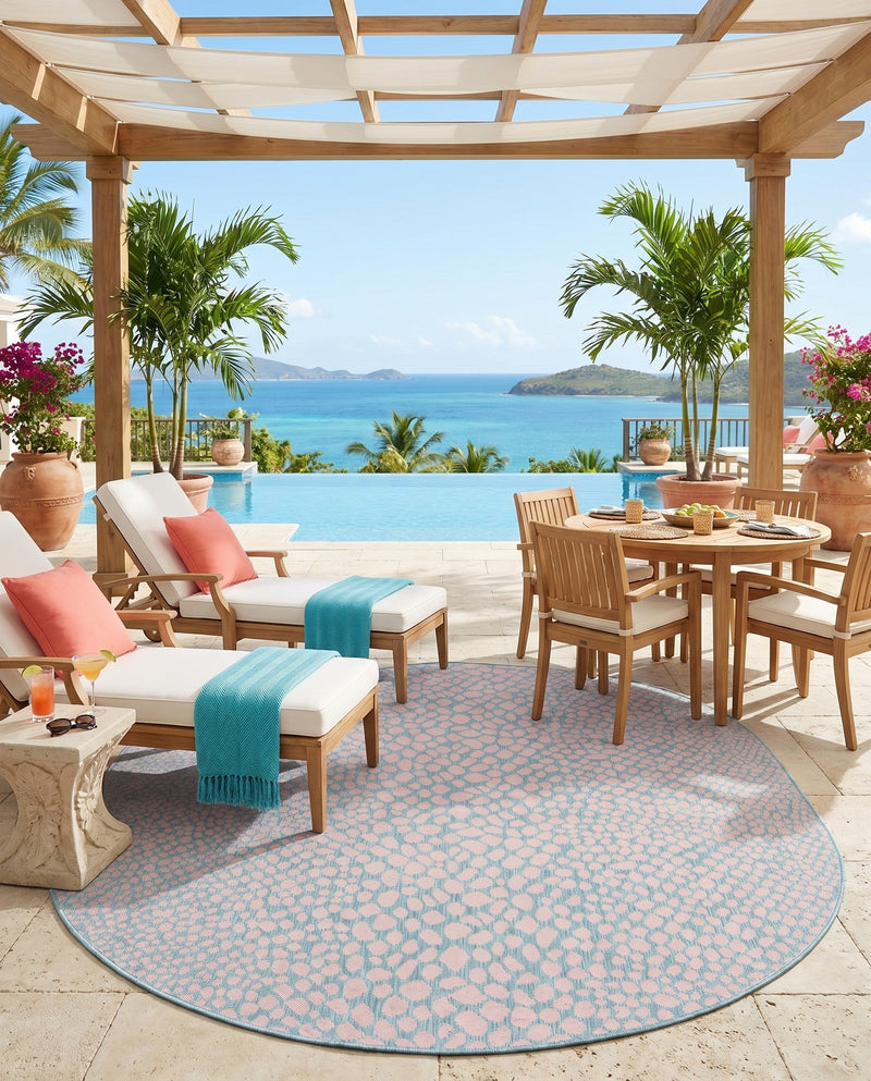 Urban Oasis Rugs Collection Area Rug -  Terrace (Pink and Aqua) Oval Pink and Aqua  lifestyle 51