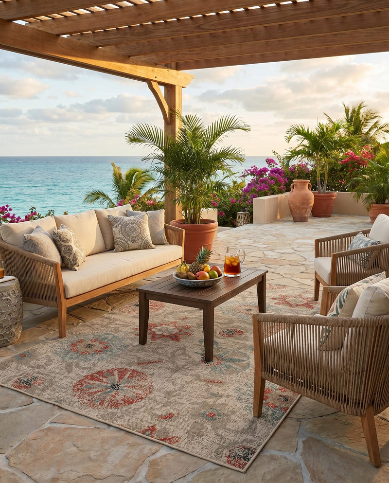 Seaside Blooms Collection Area Rug - Seychelles Rectangle Beige  lifestyle 47