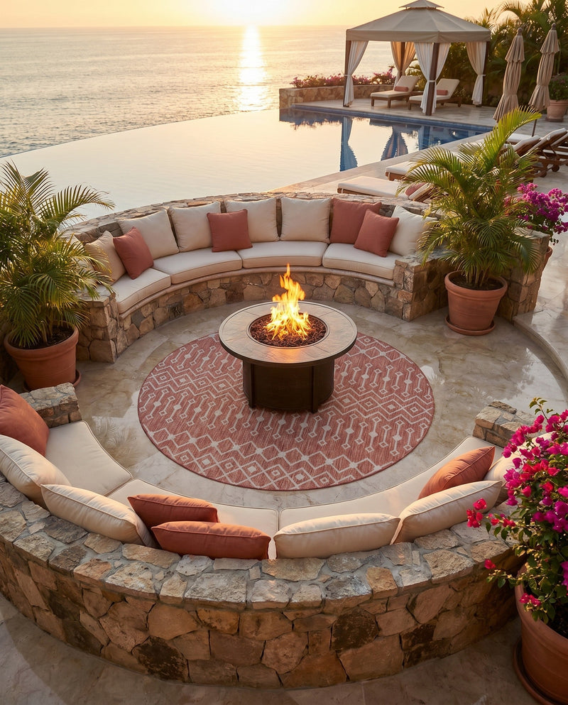 Savannah Pergola Collection Area Rug -  Pergola (Rust Red) Round Rust Red  lifestyle 56