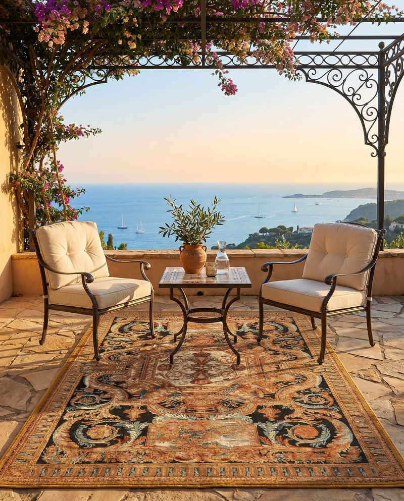 Patio Heritage Collection Area Rug - Veranda Rectangle Black Gold Brown  lifestyle 14