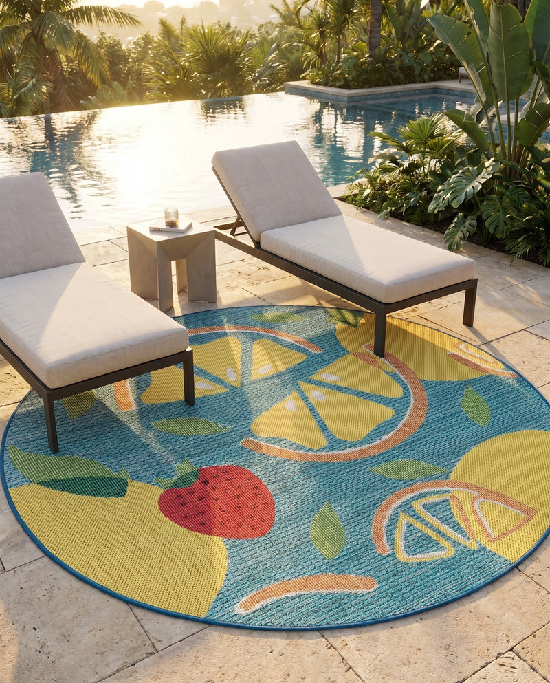 Coastal Terrace Collection Area Rug -  Cove Round Blue  lifestyle 25