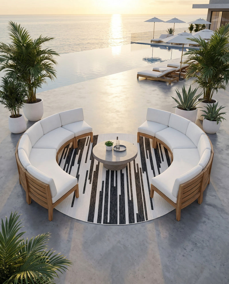 Urban Terrace Collection Area Rug -  Riverside Round Black and White  lifestyle 52