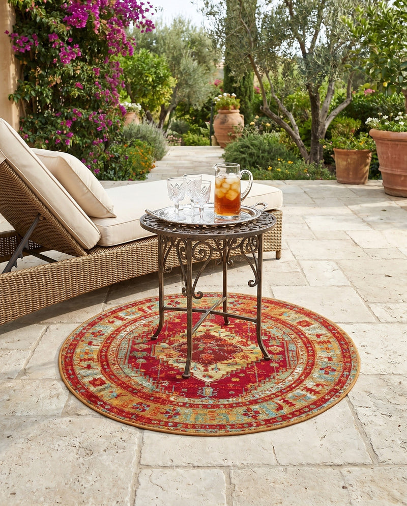 Patio Heritage Collection Area Rug -  Arbor Round Red Green Blue  lifestyle 73
