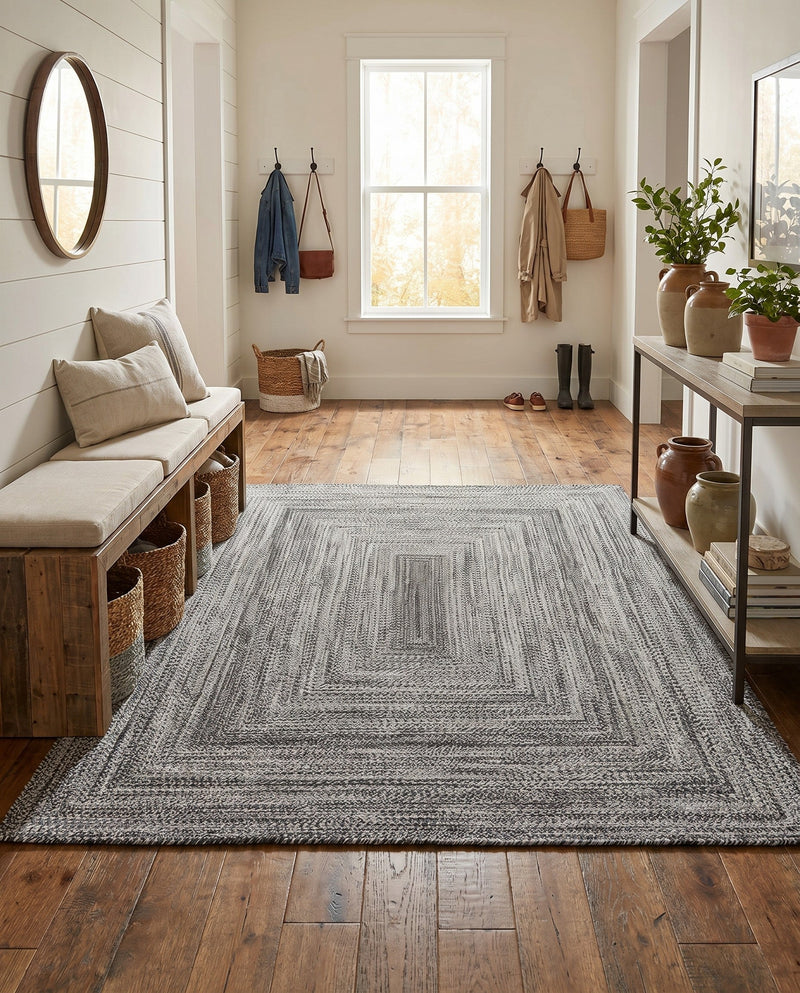 Sustainable Strands Indoor-Outdoor Oasis Collection Area Rug -  Sandbar (Black and White) Rectangle Black and White  lifestyle 17