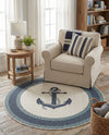 Seaside Haven Rugs Collection Area Rug -  Coralreef Round Navy Blue  lifestyle 59