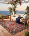 Patio Heritage Collection Area Rug -  Garden Rectangle Rust Red and Blue  lifestyle 43