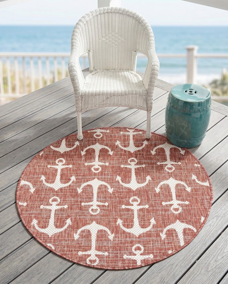 Seaside Haven Rugs Collection Area Rug - Sapphire (Rust Red) Round Rust Red  lifestyle 76