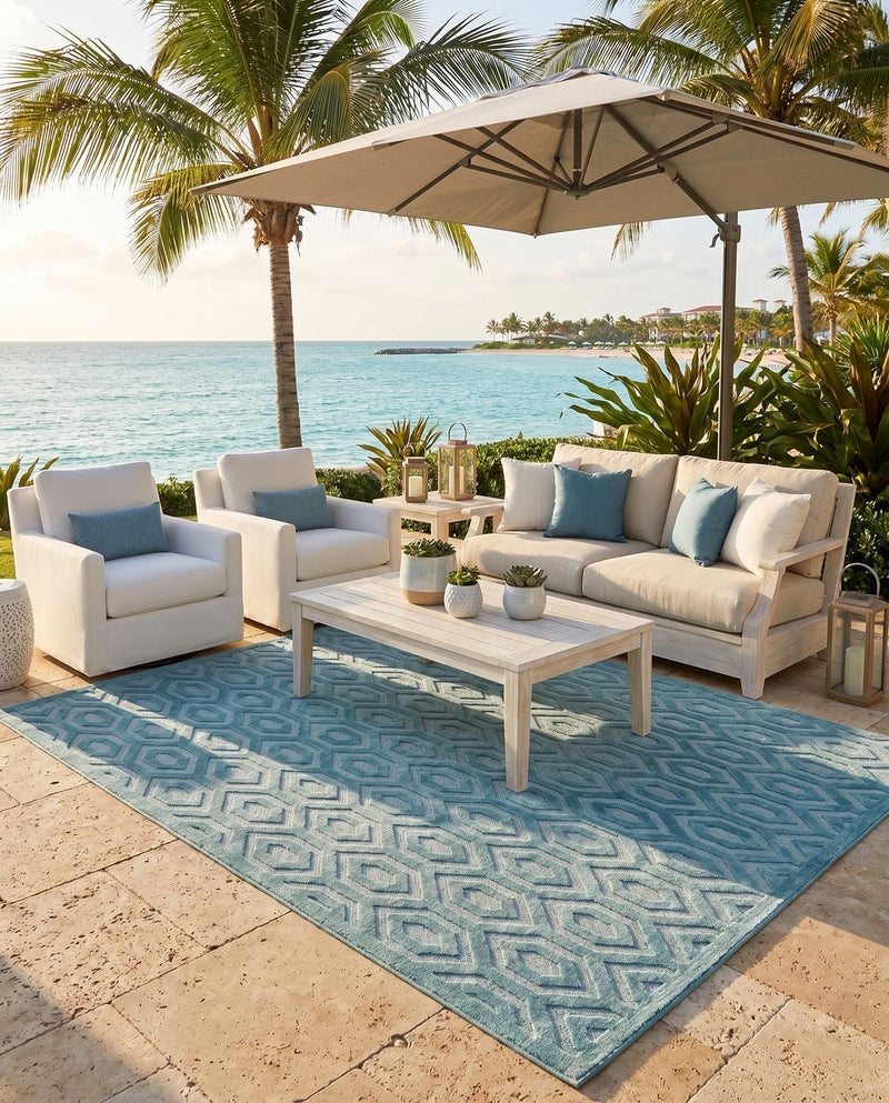 Garden Lattice Charm Collection Area Rug - Arbor (Aqua) Rectangle Aqua  lifestyle 13