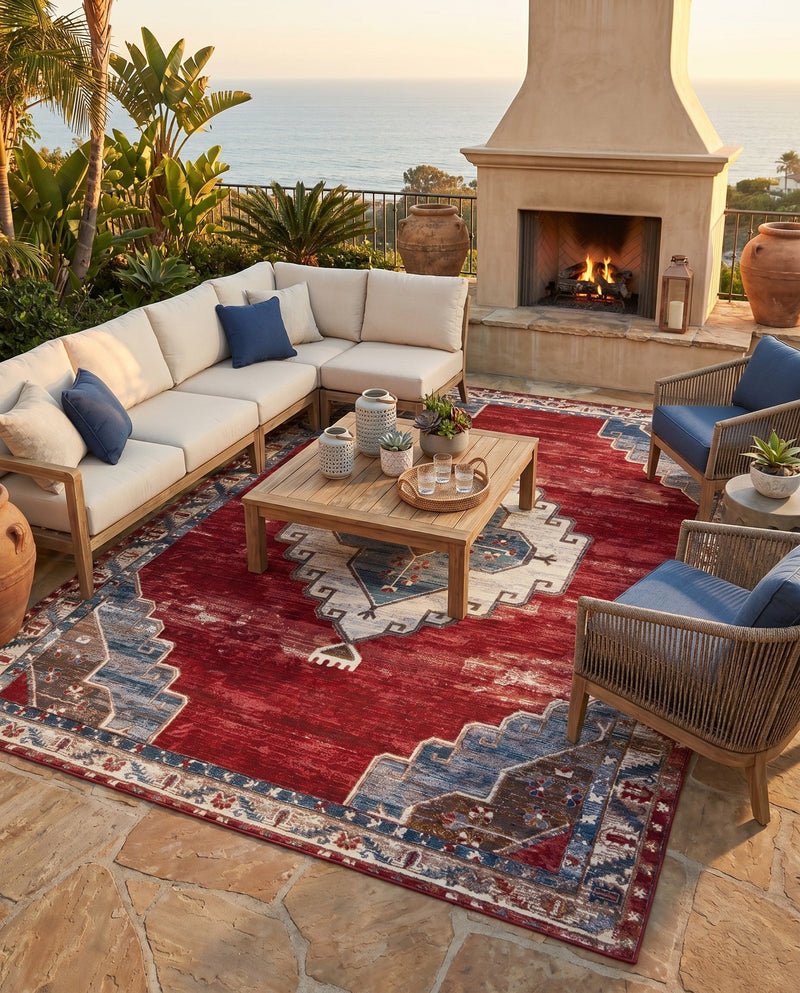 Patio Heritage Collection Area Rug -  Alcove Rectangle Red and Navy Blue  lifestyle 24