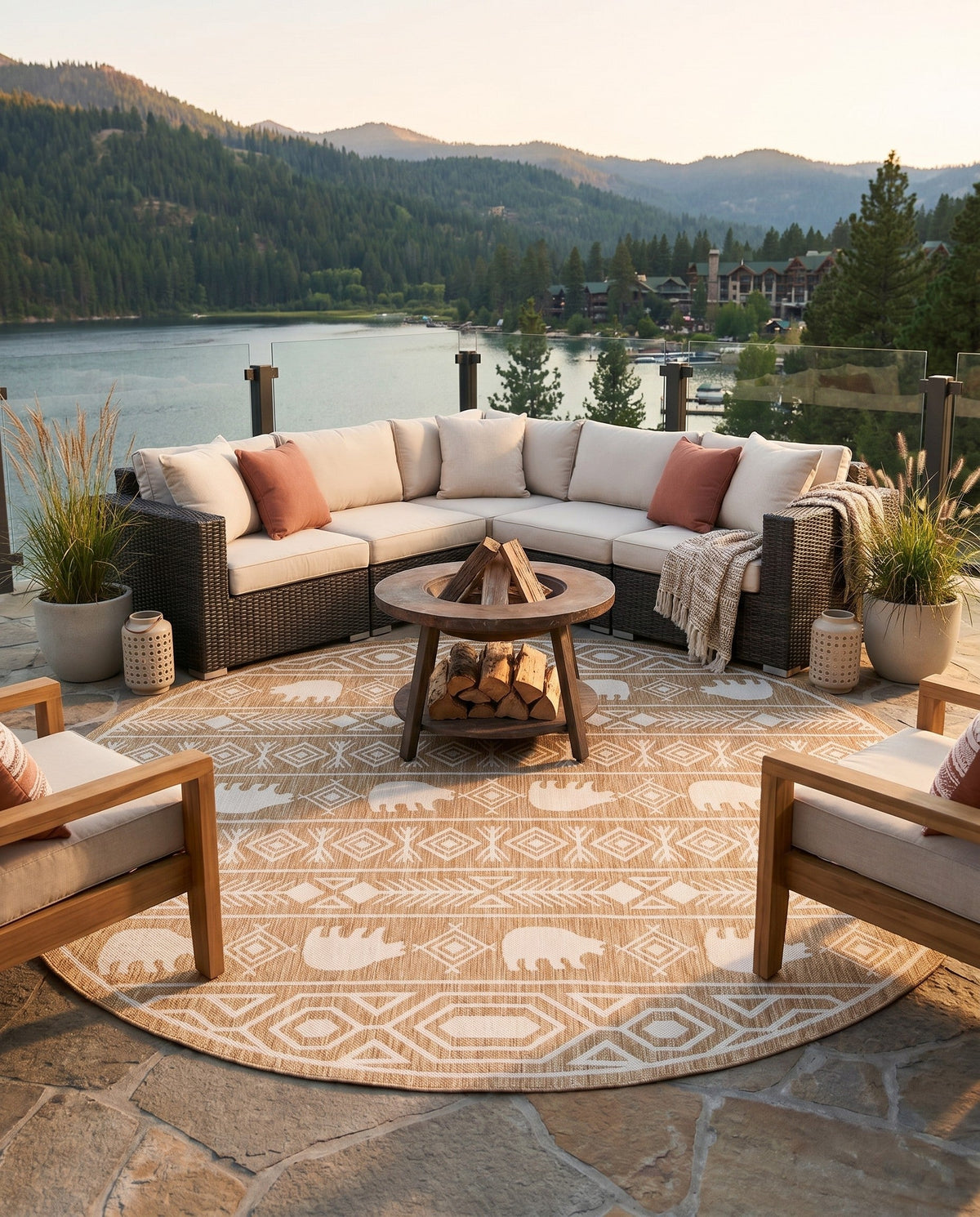Mesa Oasis Rugs Collection Area Rug - Sundown Round Taupe  lifestyle 123