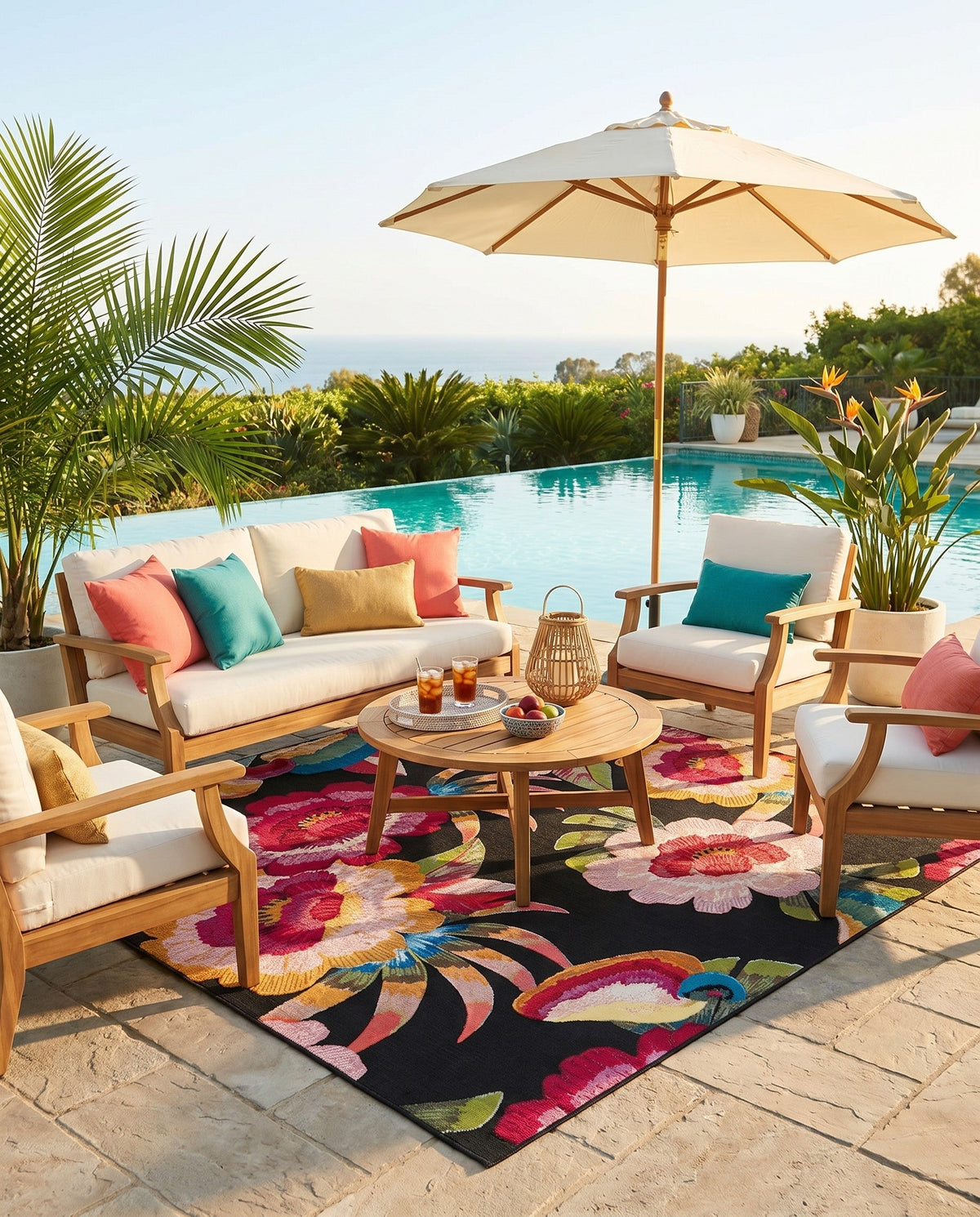 Seaside Blooms Collection Area Rug -  Versailles Square Multi  lifestyle 119