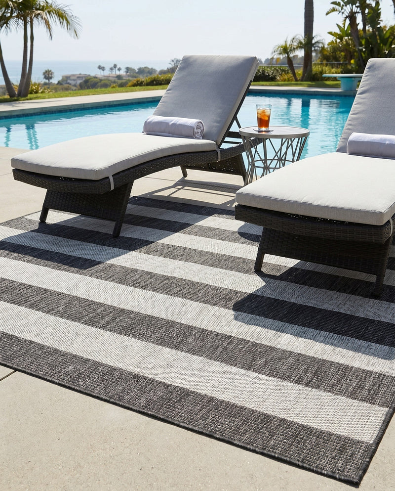 Seaside Stripes Collection Area Rug -  Veranda Rectangle Charcoal Gray  lifestyle 26