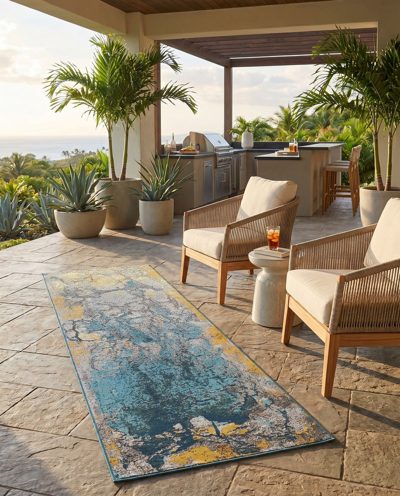 Urban Terrace Collection Area Rug -  Lanai Runner Gradient Blue  lifestyle 56