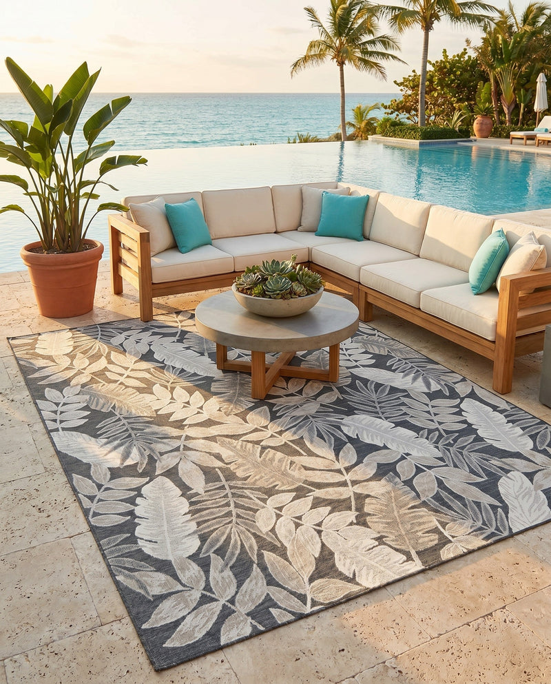 Seaside Blooms Collection Area Rug -  Serene Rectangle Black  lifestyle 50