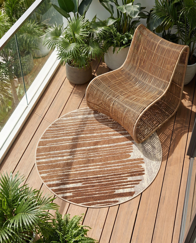 Urban Terrace Collection Area Rug -  Balcony Round Beige Brown  lifestyle 63