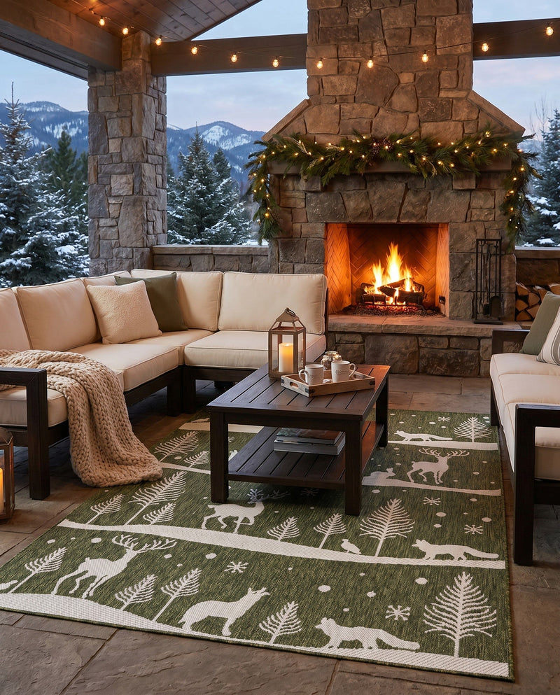 Garden Festivity Collection Area Rug - Evergreen Rectangle Green  lifestyle 57