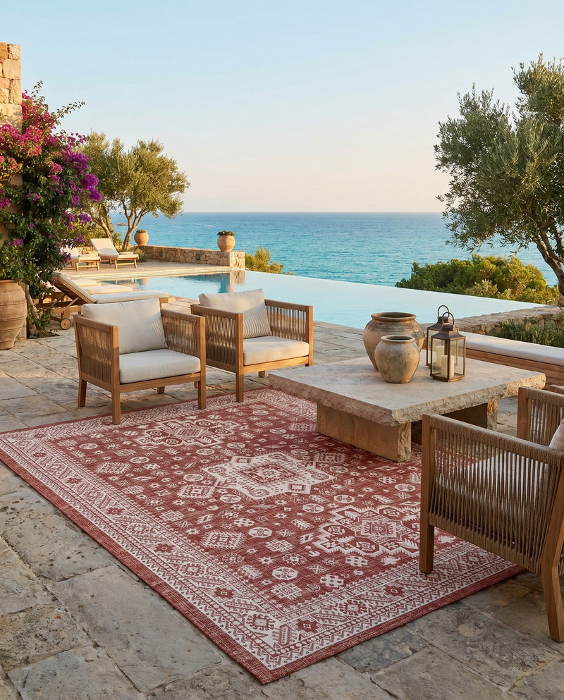 Tribal Terrace Treasures Collection Area Rug -  Incan Isle (Rust Red) Rectangle Rust Red  lifestyle 7